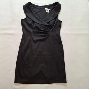 Black Stretch Satin Shawl Collar Evening Dress Size 14P Sleeveless Ruched